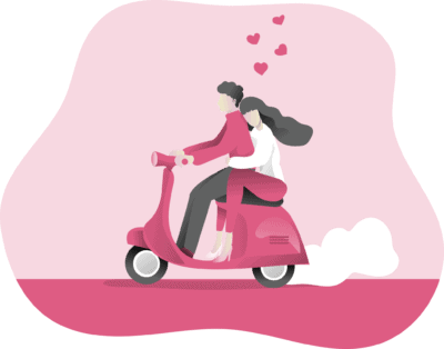 illustration of a couple on a motorcycle